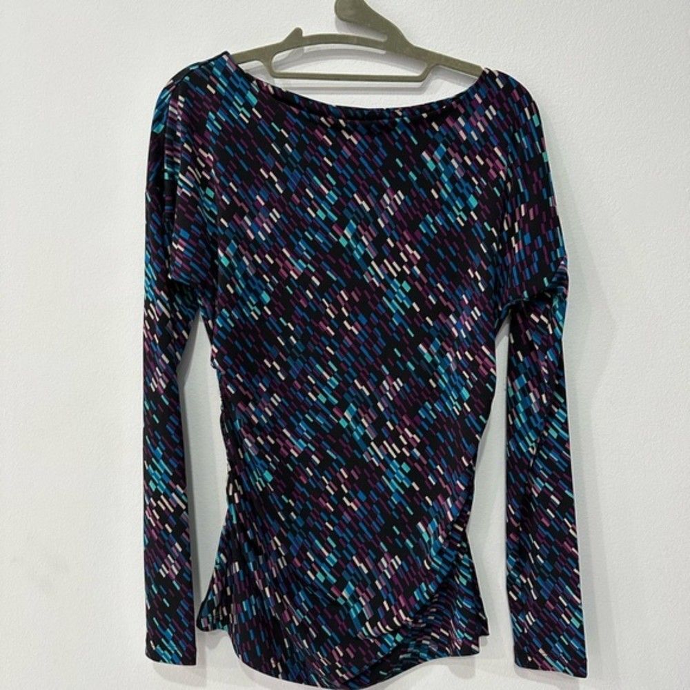 Vince Camuto Long Sleeve Multicolor Printed Retro Top Sz Small